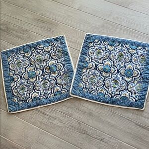 Linen source 2 quilted bohemian paisley pillow shams 100% cotton blue side zip